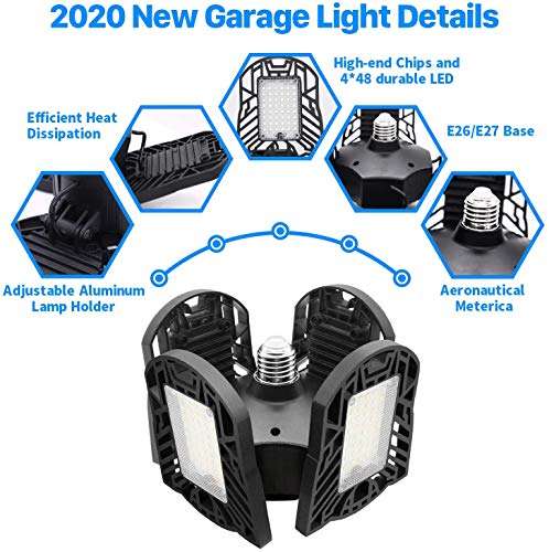 Luces de garaje LED de 120W,E27 de 12000 lm,con 4 paneles ajustables.6000K