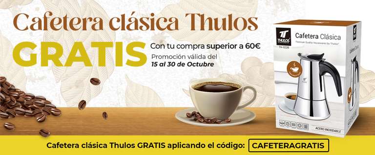 Cafetera clásica Thulos de regalo con compras superiores a 60€ en el supermercado online de Piedra [sólo en Córdoba y alrededores]