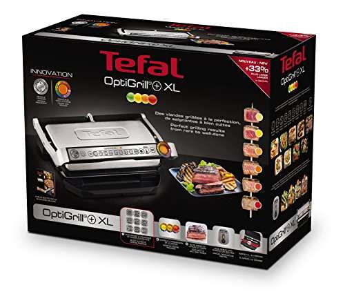 Tefal Optigrill+ XL GC722D16 - Plancha de 2000 W de superfície estriada XL y 9 programas de cocción con indicador de cocción