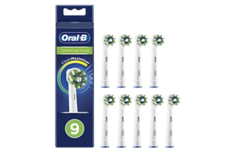 Recambio para cepillo dental - Oral-B, CrossAction con Tecnología CleanMaximiser, Pack De 9, Blanco