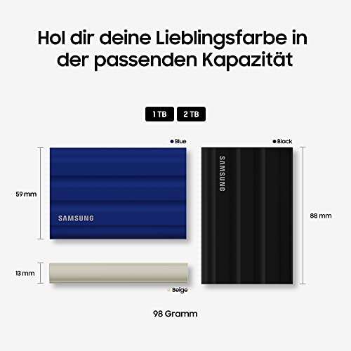 Samsung T7 SHIELD SSD 1TB, Externo, hasta 1050 MB/s, USB 3.2 Gen.2