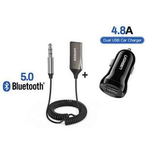 UGREEN-receptor inalámbrico con Bluetooth 5,0, adaptador manos libres, 3,5mm, AUX + Cargador Dual USB 4.8A