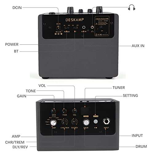 Mini amplificador guitarra 5W/4 Effectos/BT/Aux in/40 Ritmos/Afinador