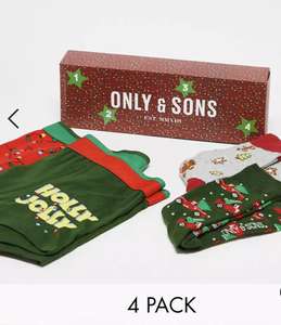 PACK 2x BÓXERS + 2 CALCETINES de Only & Sons navideños | Tallas de XS a XL