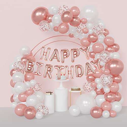 Kit 100 Pcs - Globos de cumpleaños, color oro-rosa-blanco