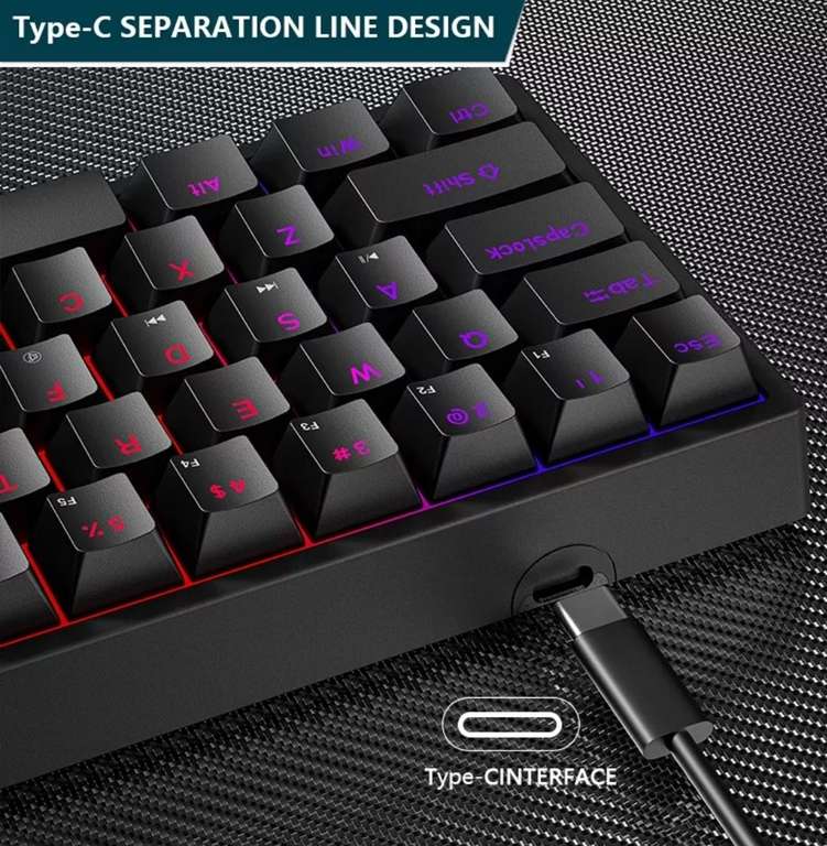 Mini teclado mecánico teclas RGB - cable tipo C