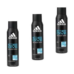 3 x Adidas - Ice Dive Deodorant Body Spray, desodorante en formato spray 150 ml [Unidad 1'80€]