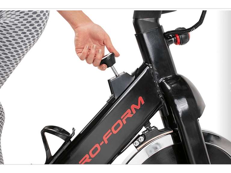 Bicicleta estática - ProForm 500 SPX, Hasta 115 kg, Pantalla LCD, Volante de 18 kg, Asiento ajustable, Negro