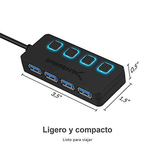 SABRENT Hub USB 3.2 Gen 1 de 4 Puertos USB con interruptores de alimentación Individuales y LED | para PS5, Xbox, PC, y Gaming [HB-UM43]