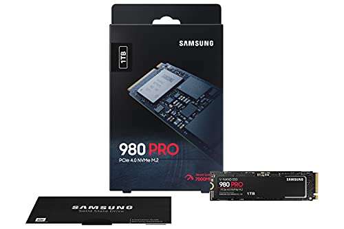 Samsung 980 PRO M.2 NVMe SSD (MZ-V8P1T0BW), 1 TB, PCIe 4.0, 7,000 MB/s Read, 5,000 MB/s Write,