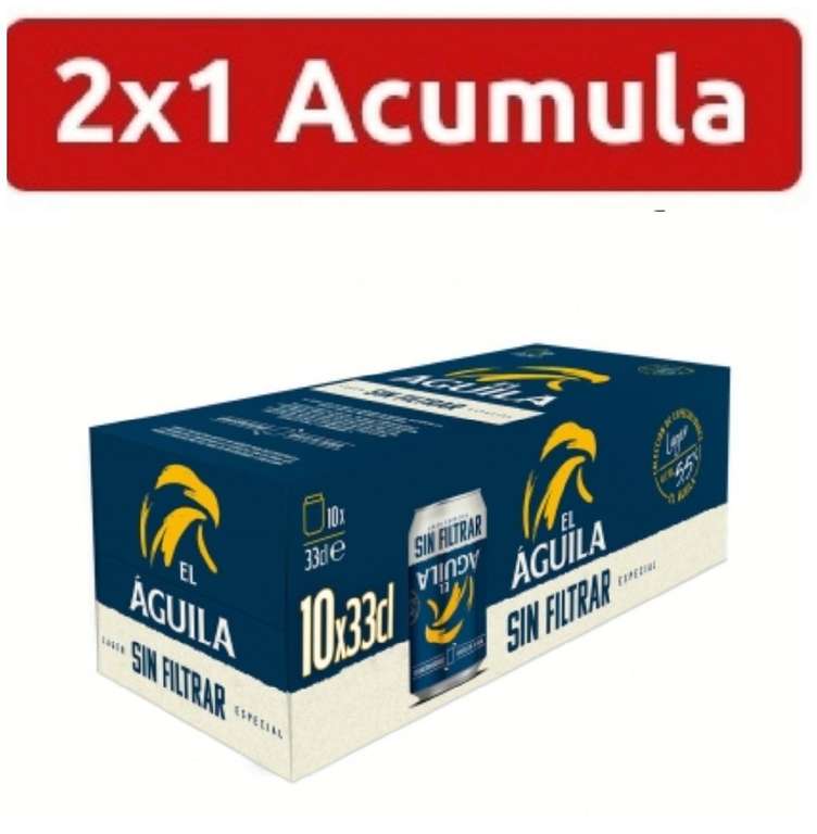 2x1 Cerveza lager especial El Águila sin filtrar pack de 10 latas de 33 cl. (Acumula en cheque ahorro)