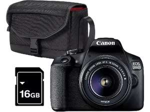 Cámara réflex - Canon EOS 2000D, 24.1 MP, Full HD, Negro + Objetivo 18-55mm f/3.5-5.6 + Funda + SD 16 GB