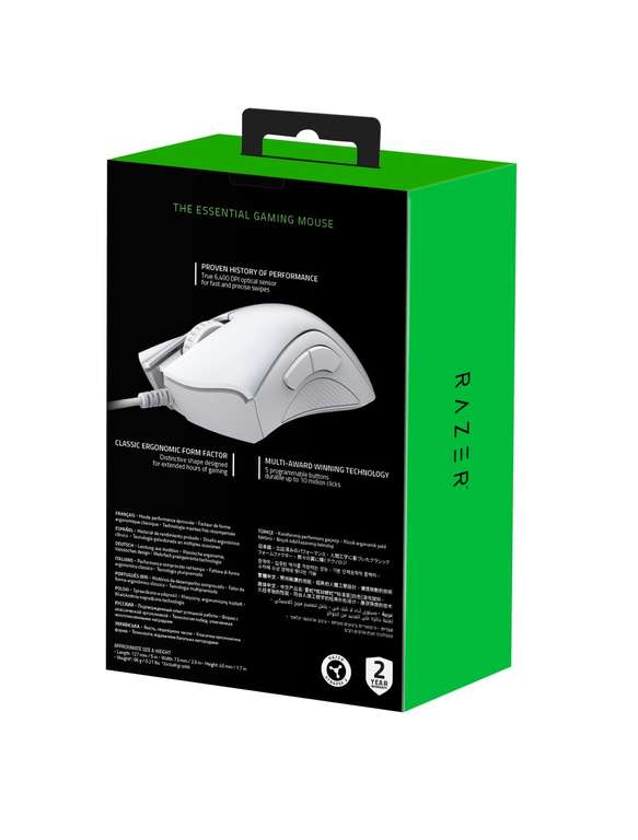Razer Ratón para juegos DeathAdder Essential, Sensor óptico, 6400 DPI, 5 Botones programables, Interruptores mecánicos Color Blanco