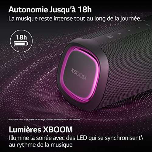 LG XBOOM Go XG5QBK - Altavoz Inalámbrico, Bluetooth, 20W, Sonido Sound Boost, Resistente al Agua IP67, Autonomía 18h