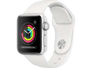 Apple Watch Series 3 GPS, 38 mm, Caja de aluminio en plata, Correa deportiva, blanca
