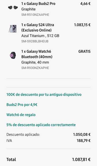 Oferta lanzamiento Samsung S24 Ultra 1TB, S24 y S24+ con Watch6 de regalo y  Buds2 PRO por 4,9€ [Desde App] » Chollometro