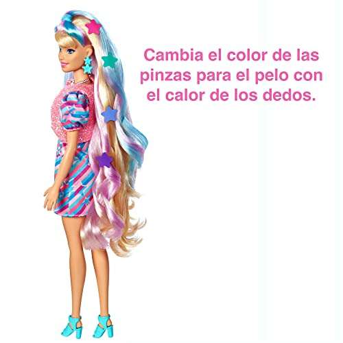 Barbie Totally Hair Pelo extralargo Estrella Muñeca con vestido y accesorios de estrellas para el pelo, juguete +3 años (Mattel HCM88)