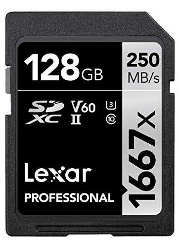 Lexar Professional 1667x SD 128GB SDXC UHS-II Tarjeta de memoria, hasta 250 MB/s de Lectura, escritura hasta 150 MB/s