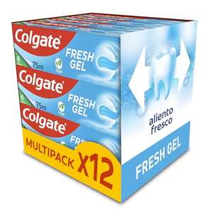 Pack 12 Uds x75 ml, Colgate Fresh Gel Flúor, Protección Contra la Caries, Esmalte Sano y Fuerte, Aliento Fresco, Sabor a Menta Refrescante