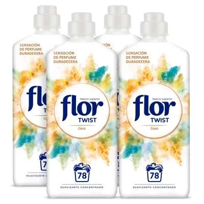Flor Twist Coco Suavizante Concentrado para la ropa 312 lavados (4 botellas de 78 lavados)