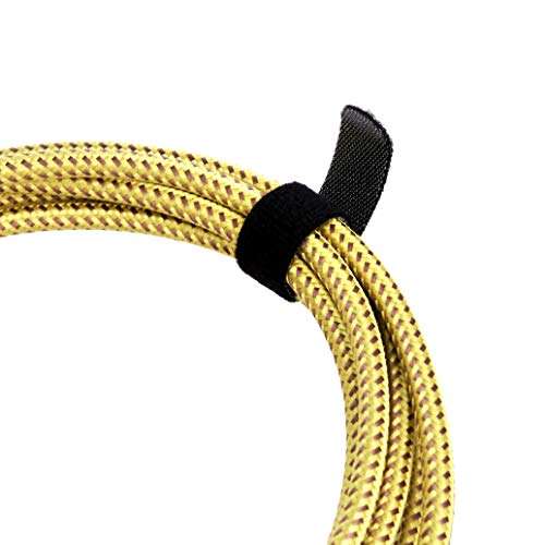 Cable de ángulo recto para instrumentos revestido con tejido de tweed de 6,35 mm, 25 cm (amarillo y marrón)