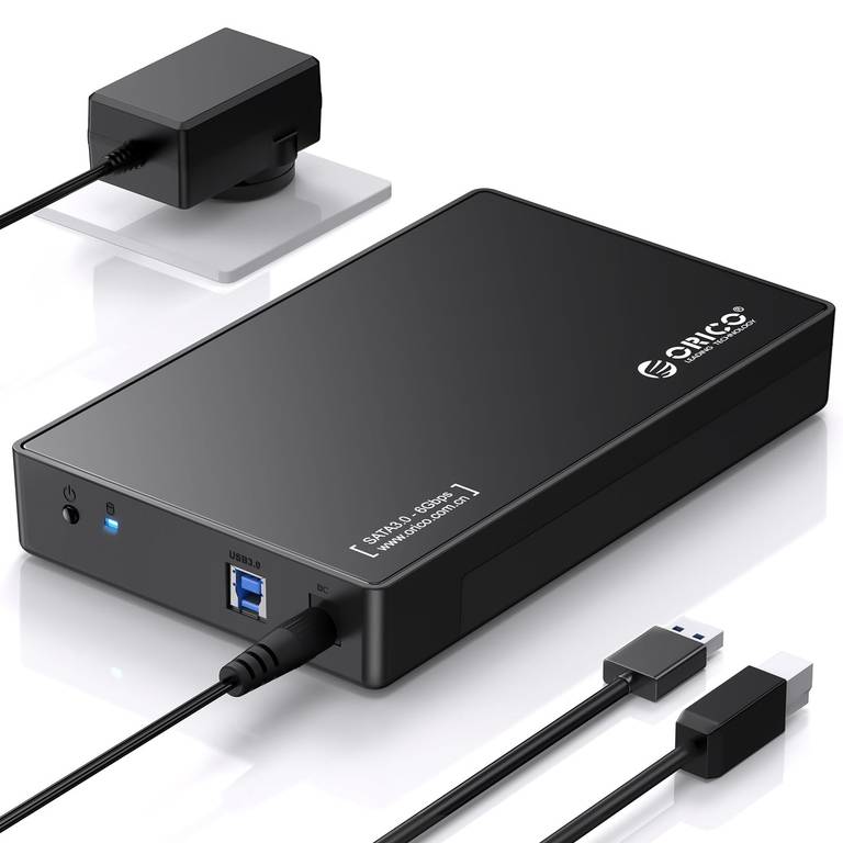 ORICO Caja para Disco Duro Externo 3.5″–Carcasa Externa USB 3.0 para HDD/SSD SATA de 3.5/2.5 Pulgadas hasta 20TB,Sin Herramientas,12V/2A
