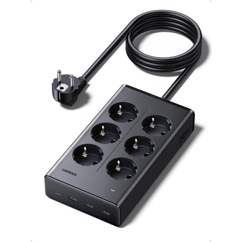 UGREEN Regleta Enchufe Múltiple 10 en 1 con 6 Tomas AC y 4 Puertos USB 3680W 1,5m Carga Rápida PD 20W