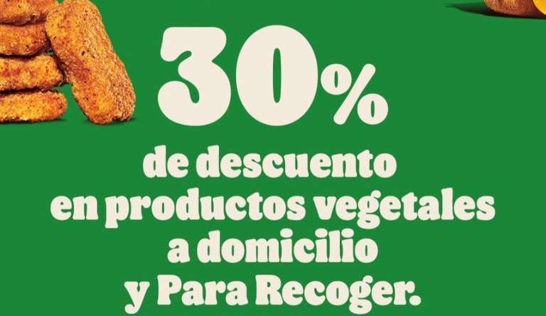 En Burger King -30% de descuento en productos vegetales a domicilio o para recoger