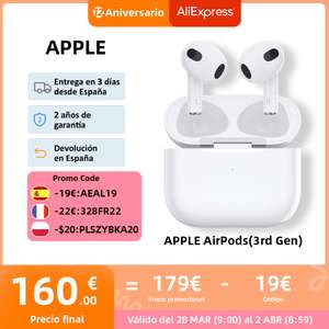 Apple Airpods 3.Generación Auriculares Cancelación Ruido True Wireless IPX4