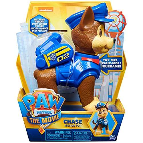 Paw Patrol Figura interactiva de Chase Mission Pup de Cine de 15 cm, con Efectos de Sonido, a Partir de 3 años