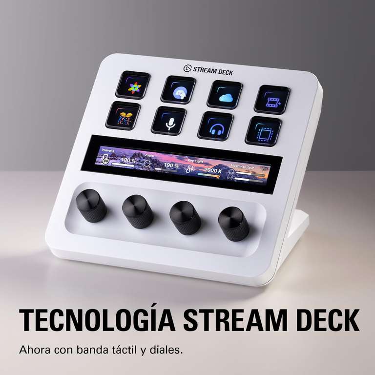 Elgato Stream Deck + White, mezclador de audio, controlador de directo y estudio para streaming, juegos, con banda táctil, diales