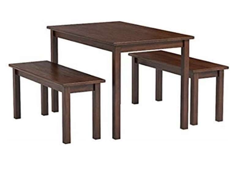 Mesa de comedor de madera Juliet de 114 cm con dos bancos,