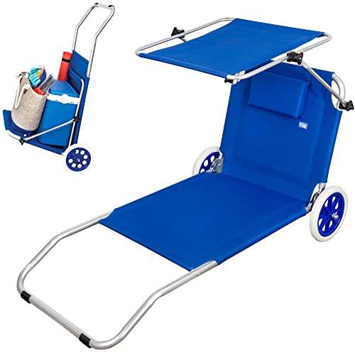 AKTIVE 62610 - Tumbona playa con ruedas, silla con 2 ruedas y con parasol, 62 x 117 x 62 cm (pack sillas descripción)