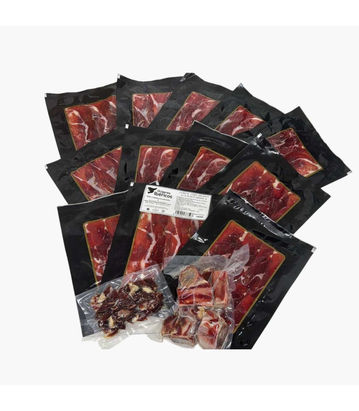 Jamón de cebo 50% ibérico Loncheado + taquitos + huesos. Pieza de 7,5kg.