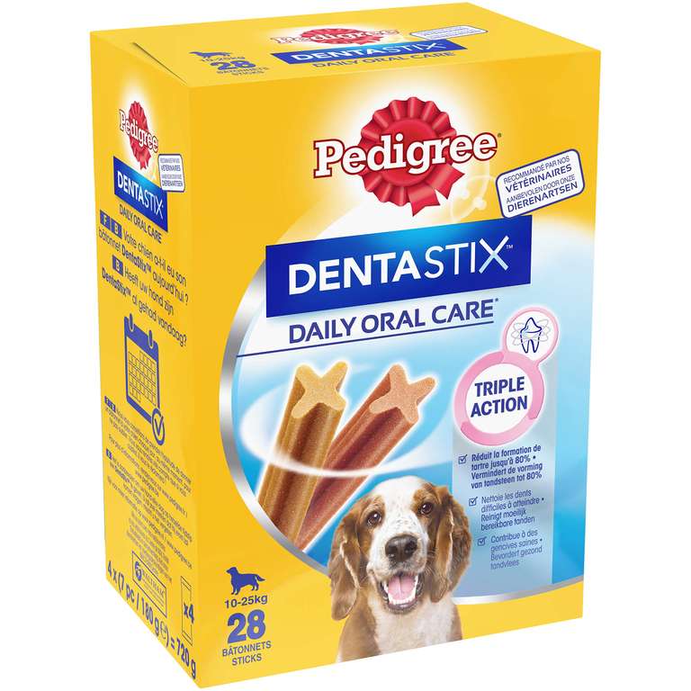 PEDIGREE 12421/236 Aperitivos para Perros Dentastix Mediano Cuidado Dental Diario para Perros medianos 10-25 kg, 28 Palos (1 x 28 Palos)