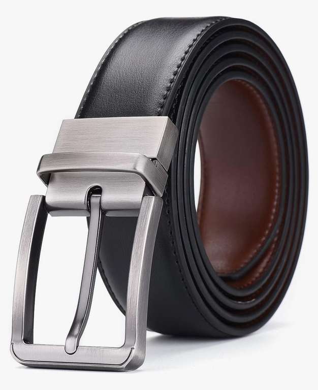 Cinturón de 100% Cuero para Hombre Reversible, Cinturones para Hombres con Hebilla Giratoria, Ideal para Trajes, Jeans, Negro y Marrón