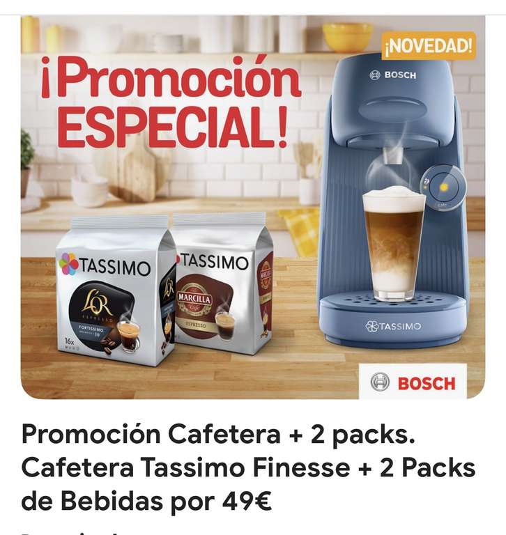 Cafetera Tassimo Finesse + 2 Packs de Bebidas por 49€