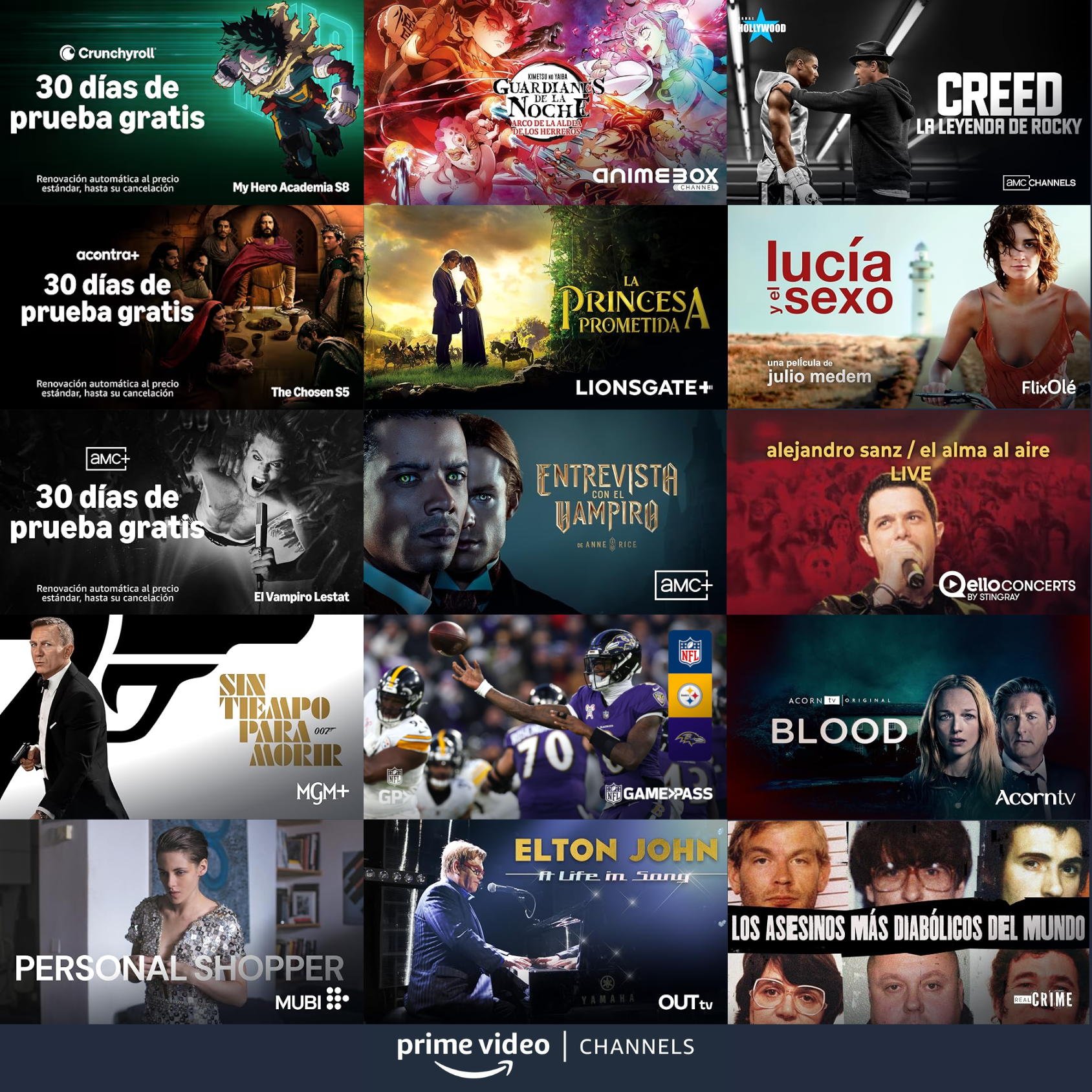 Prime Video - 1 Mes GRATIS Crunchyroll, AnimeBOX, AMC+, MUBI, FlixOlé, Acorn TV y Más (50% en Cine y Series)