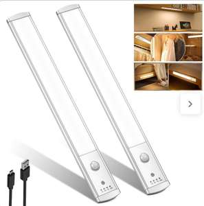 Luz de gabinete con Sensor de movimiento de 2 piezas, iluminación de armario recargable por USB