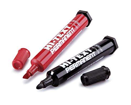 Hi-Tex 830 Permanent - Lote de 12 rotuladores de punta redonda gruesa, tinta permanente, color rojo