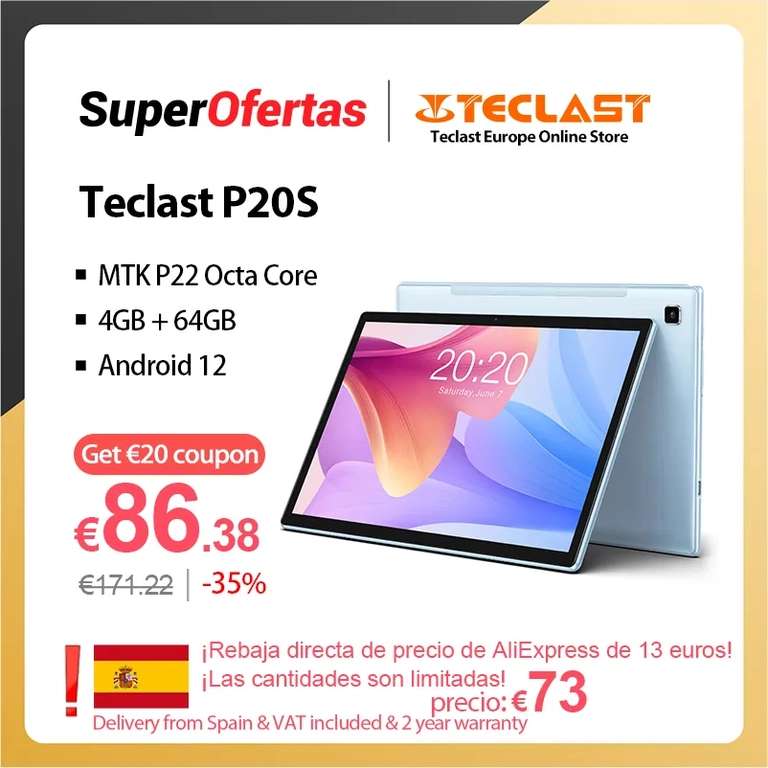 Teclast-Tableta P20S de 10,1 pulgadas, Android 12 (desde España)