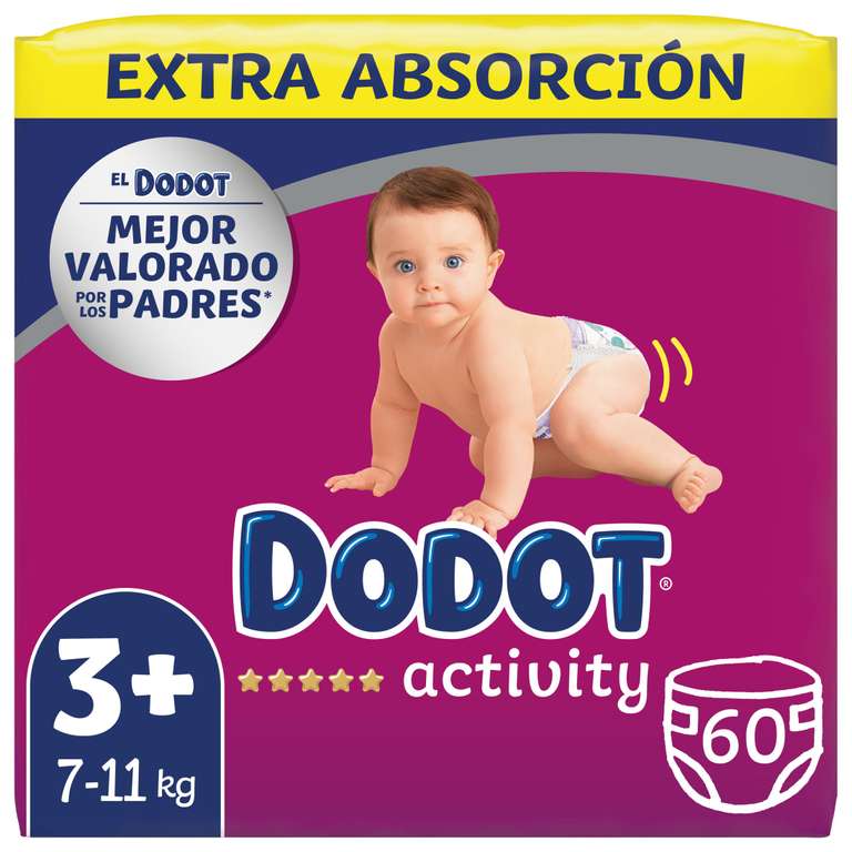 Dodot Activity Extra Pañales Bebé, Talla 3+ (60 pañales), 4+ (52 pañales) y 6+ (44 pañales).