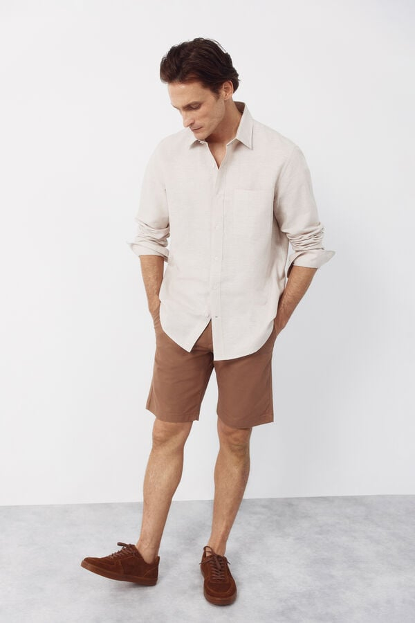 Cortefiel - Camisa lino algodón rayas