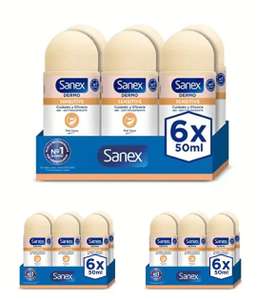 18 desodorantes Sanex Dermo Sensitive Roll-On, 3x 6 Uds x 50ml, Anti-transpirante, hasta 48H de Protección [0'98€/ud]