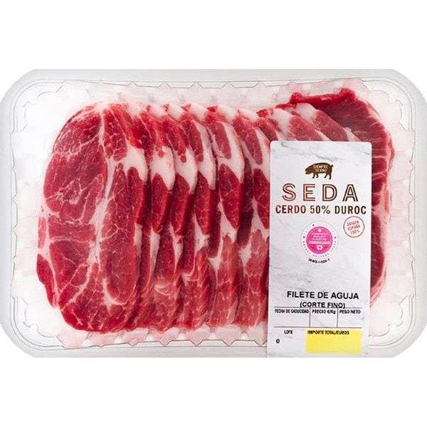 SEDA Filetes corte fino de aguja extra de cerdo 50% Duroc peso aproximado bandeja 500 g