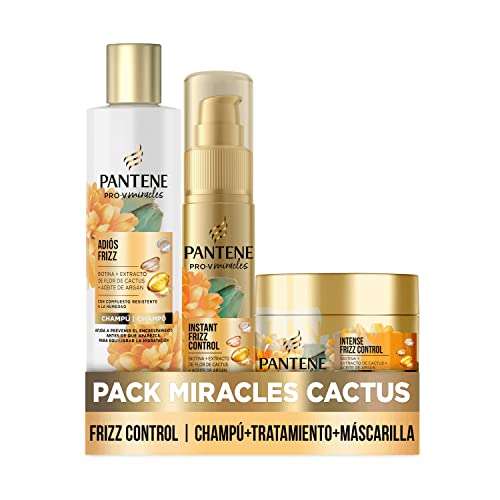 Pantene Pro-V Miracles Cactus Antiencrespamiento Cabello,Champú + Mascarilla Pelo + Serum Pelo Sin Aclarado - 225ml + 160ml + 75 ml