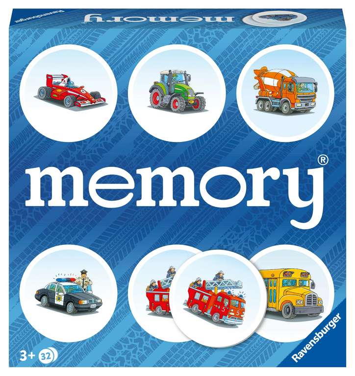 Ravensburger - Memory Versión Vehículos, 64 Tarjetas, Juegos de Mesa, 3+ Años