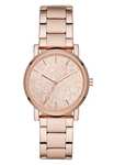 DKNY Reloj para mujer Soho, movimiento de tres manecillas, caja de aleación de oro rosa de 34 mm con correa de acero inoxidable, NY2854