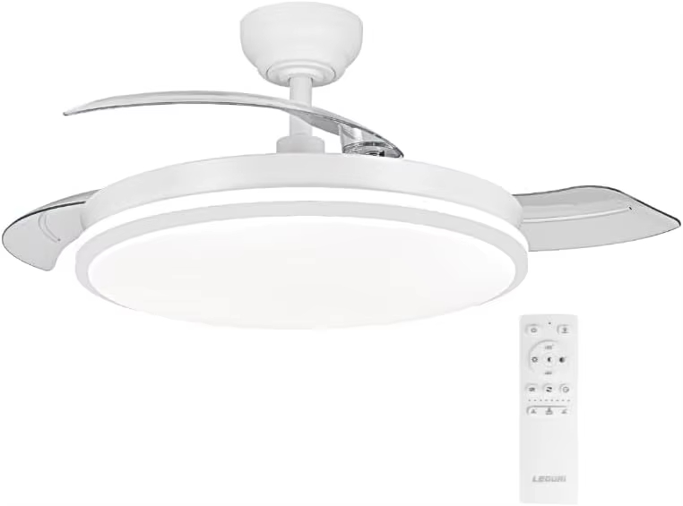 Ventilador de techo con luz led con mando,temporizador, 8 velocidades, aspas retráctiles (Desde España) (26€ con cupón -3€ ventajas)