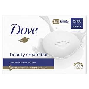 Dove Jabón en Pastilla Limpiadora para Manos y Cara 2en1 con 1/4 de Crema Hidratante - Pack de 2 x 90g